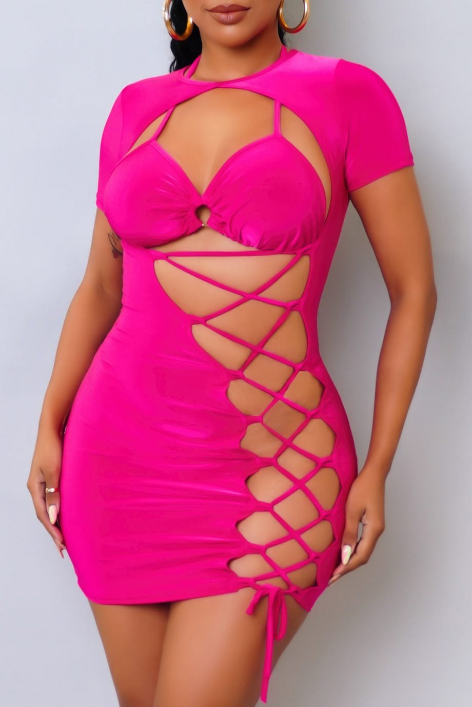 Pretty In Pink Lace Up Mini Dress